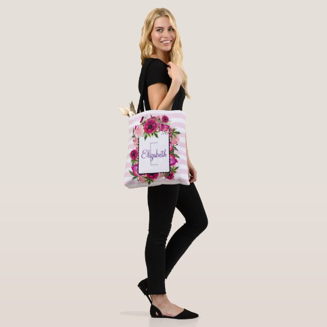 Bolso De Tela Rosas rosa y amapola floral personalizada (Puesto)