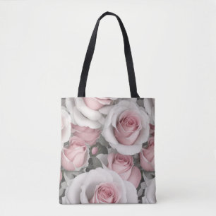 Bolso De Tela Rosas rosa y blanca