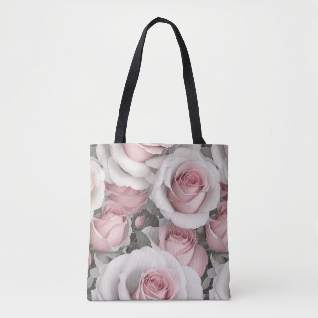 Bolso De Tela Rosas rosa y blanca (Anverso)