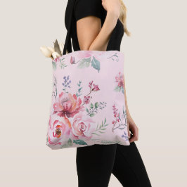 Bolso De Tela Rosas rosadas botánicas de acuarela de lujo Estéti
