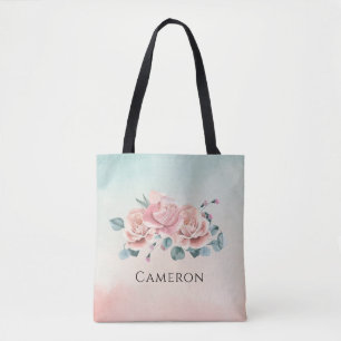Bolso De Tela Rosas rosadas elegantes eucaliptos Floral acuarela