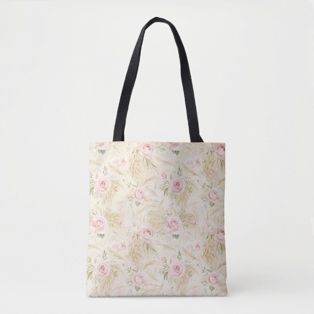 Bolso De Tela Rosas Rosadas Floral (Anverso)