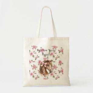 Bolso De Tela Rosas rosadas florales caballo bonito lazo rosa