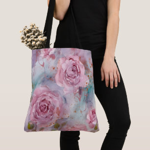 Bolso De Tela Rosas rosadas y doradas a gran escala