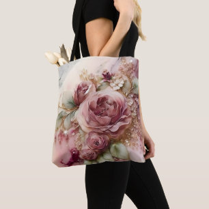 Bolso De Tela Rosas rosadas y doradas a gran escala