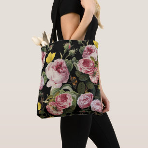 Bolso De Tela ROSAS ROSAS ROSAS Y MARIPOSAS AMARILLAS Florales N