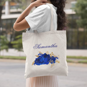 Bolso De Tela Rosas Royal Blue Gold