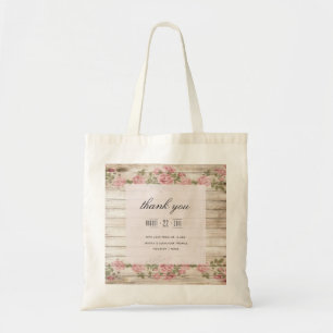 Bolso De Tela Rosas Rústicos En Boda De Madera Gracias