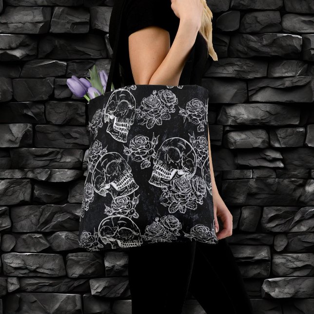 Bolso De Tela Rosas Skulls y Chalk | Gótica Glam Funky Grunge (Subido por el creador)