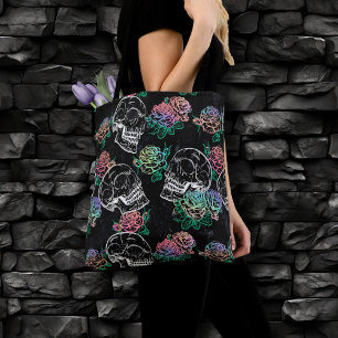 Bolso De Tela Rosas Skulls y Ombre   Glam Pastel Grunge gótico