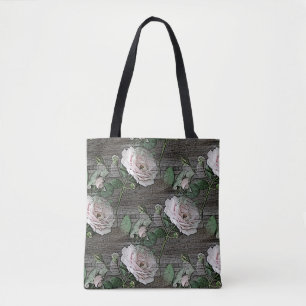 Bolso De Tela Rosas sobre madera desgastada