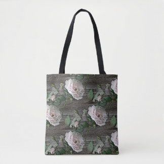Bolso De Tela Rosas sobre madera desgastada