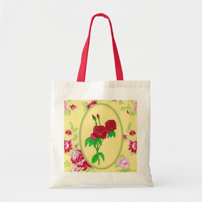 Bolso De Tela Rosas Tote Bag (Frente)