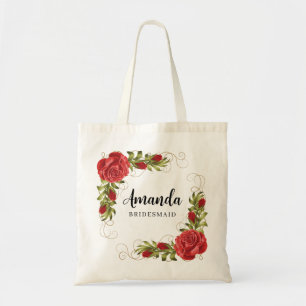Bolso De Tela Rosas turcas rojas Cute Minimal Dama de honor