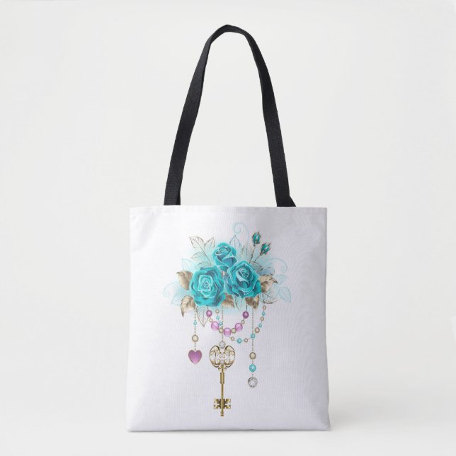 Bolso De Tela Rosas turquesas con llaves (Anverso)