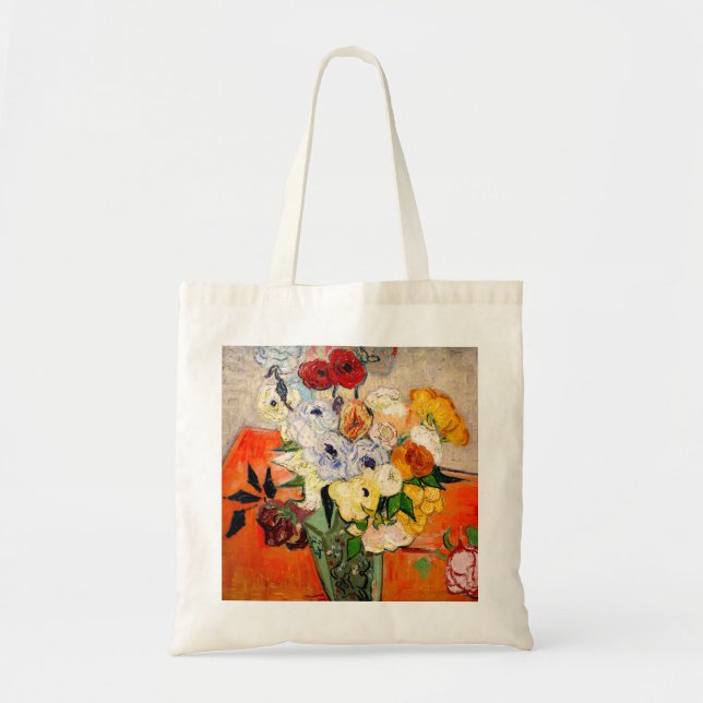 Bolso De Tela Rosas Van Gogh y Anemones (Frente)