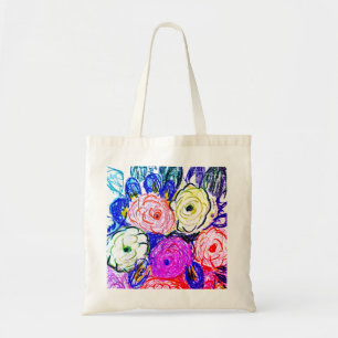 Bolso De Tela Rosas verde y anaranjado del tote del presupuesto,