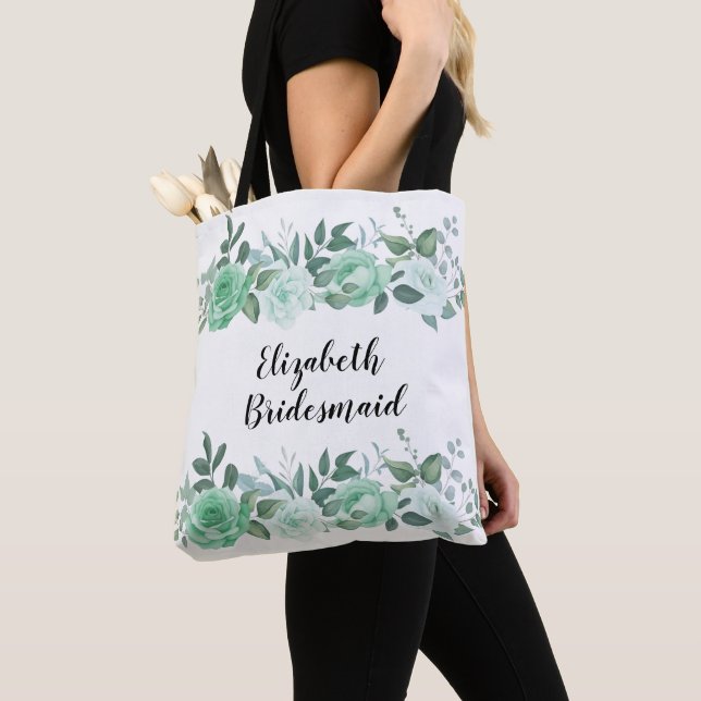 Bolso De Tela Rosas verdes personalizadas para la dama de honor  (Detalle)