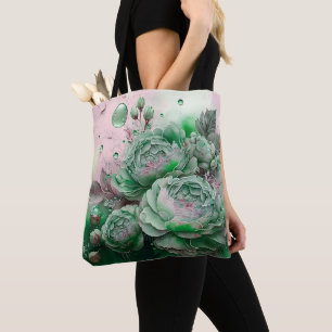Bolso De Tela Rosas Verdes y Doradas a Gran Escala