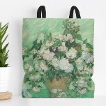 Bolso De Tela Rosas | Vincent van Gogh<br><div class="desc">Rosas (1890) del artista holandés post-impresionista Vincent Van Gogh. El trabajo original es una pintura al óleo sobre lienzo que representa una vida quieta de rosas blancas contra un fondo verde claro. Utilice las herramientas de diseño para agregar texto personalizado o personalizar la imagen.</div>