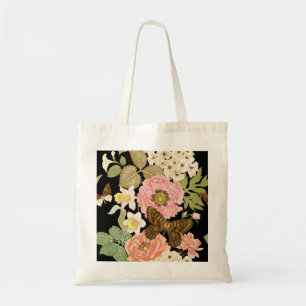 Bolso De Tela Rosas Vintage Peonies: Patrón floral negro