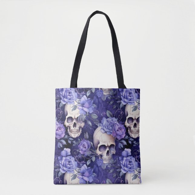 Bolso De Tela Rosas violetas con calaveras (Anverso)