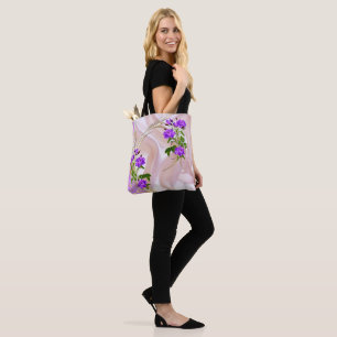 Bolso De Tela Rosas violetas de color púrpura en seda rosa
