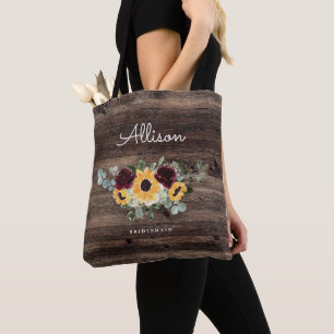 Bolso De Tela Rosas y girasol Boda de Madera Rústica