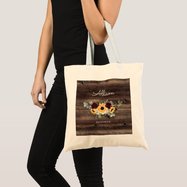 Bolso De Tela Rosas y girasol Boda de Madera Rústica (Anverso (producto))