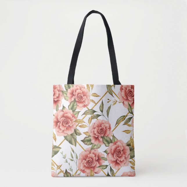 Bolso De Tela Rosas y hojas (Anverso)