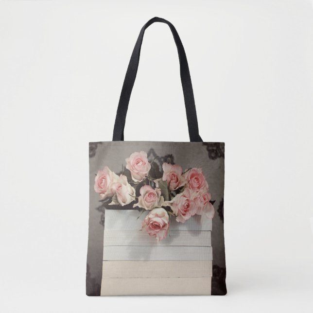 Bolso De Tela Rosas y libros rosados (Anverso)