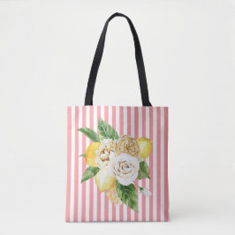 Bolso De Tela Rosas y limones con rayas rosas