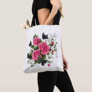 Bolso De Tela Rosas y Mariposas, Diseño Colorido,