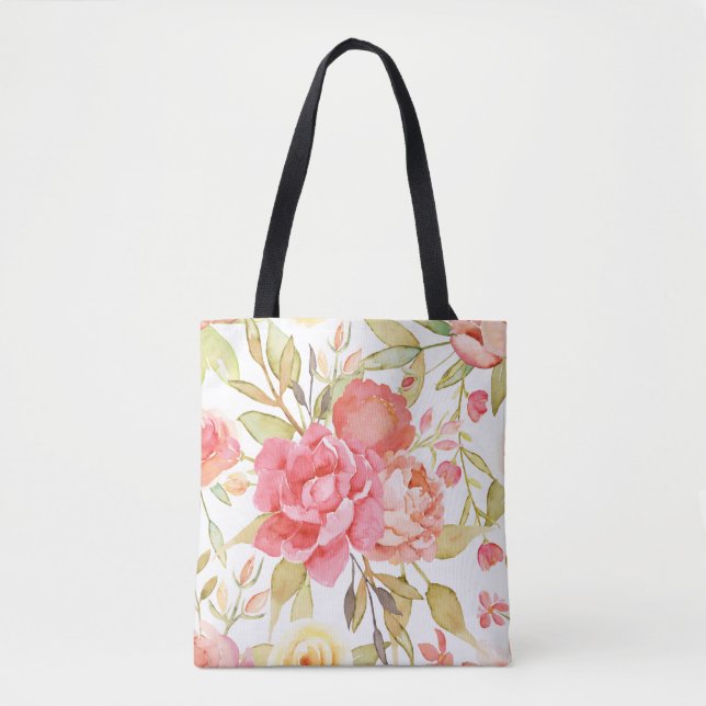 Bolso De Tela Rosas y Peony (Anverso)