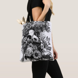 Bolso De Tela Rosas y polillas - Negro