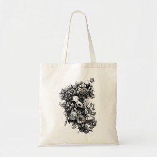 Bolso De Tela Rosas y polillas - Negro