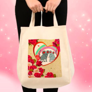 Bolso De Tela Rosas y ratones de marco cardíaco con arcoiris