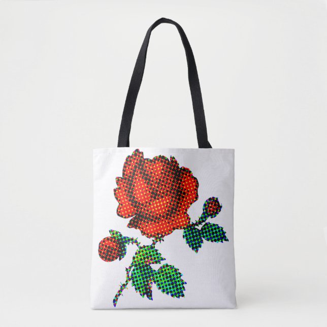 Bolso De Tela Rose Bloom Halftone Fine Art (Anverso)