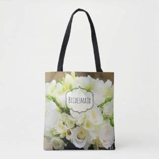 Bolso De Tela Rose Bouquet Personalizado natural blanco y verde
