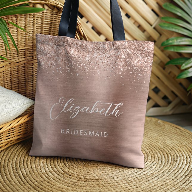 Bolso De Tela Rose Gold Glam Metallic Modern Script Bridesmaid (Subido por el creador)