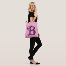 Bolso De Tela Rosemaling Metálico Moderno Letra B, Rosa/Morado