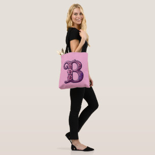 Bolso De Tela Rosemaling Metálico Moderno Letra B, Rosa/Morado