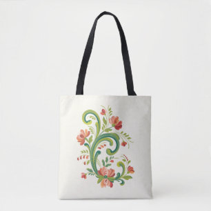 Bolso De Tela Rosemaling Rojo y Rosa