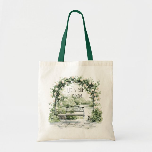 Bolso De Tela Roses Floral Arch Romantic Bench Garden Dream (Frente)