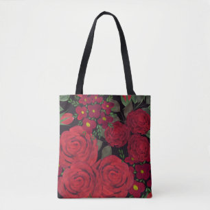 Bolso De Tela Roses rojas color agua en negro,