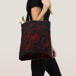 Bolso De Tela Roses rojos fondo negro