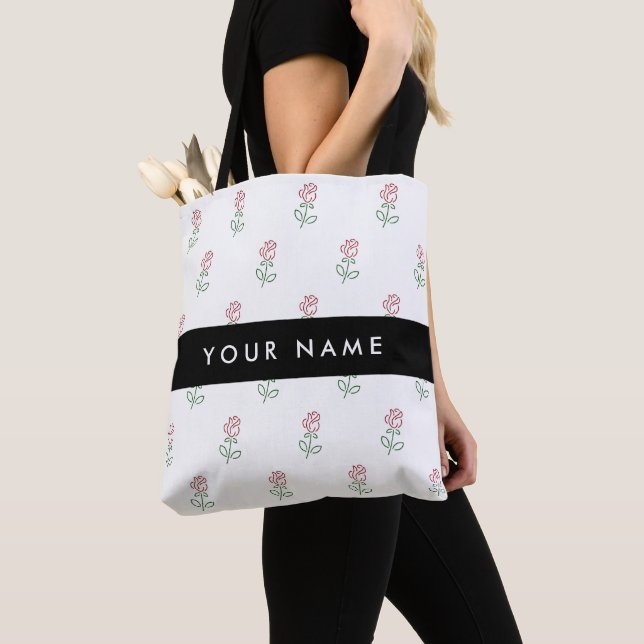 Bolso De Tela Roses Rojos, Patrón De Rosas, Tu Nombre (Detalle)