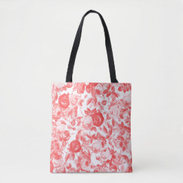 Bolso De Tela Roses rojos románticos patrón floral sobre blanco
