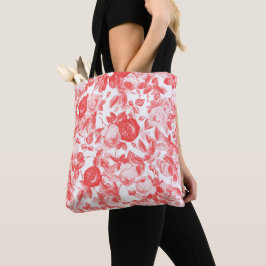 Bolso De Tela Roses rojos románticos patrón floral sobre blanco