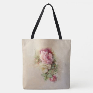 Bolso De Tela Roses rosa y blanco pintadas a mano